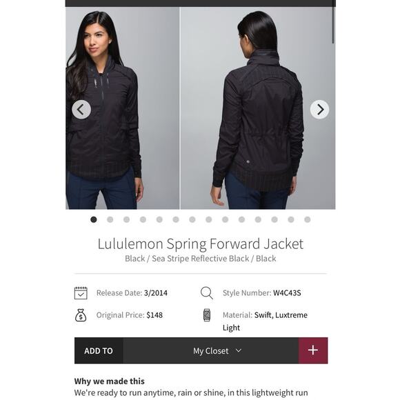 Lululemon spring forward jacket black size 8 women - Picture 2 of 6